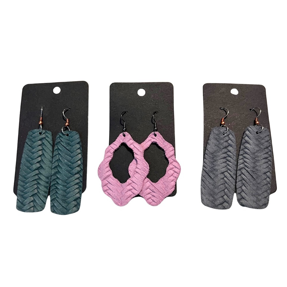 Set of 3 Handmade Leather Earrings